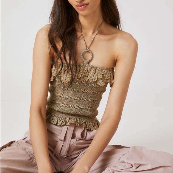 NWT Anthro ▪️ Smocked halter crop top - Picture 1 of 4